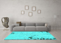 Machine Washable Abstract Turquoise Modern Rug, wshabs1170turq