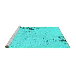 Sideview of Machine Washable Abstract Turquoise Modern Area Rugs, wshabs1170turq