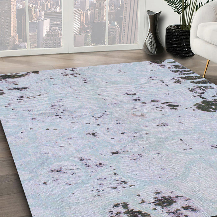 Machine Washable Abstract Blue Gray Rug in a Family Room, wshabs1170