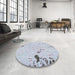 Round Machine Washable Abstract Blue Gray Rug in a Office, wshabs1170