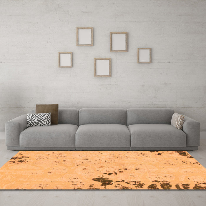 Machine Washable Abstract Orange Modern Area Rugs in a Living Room, wshabs1170org
