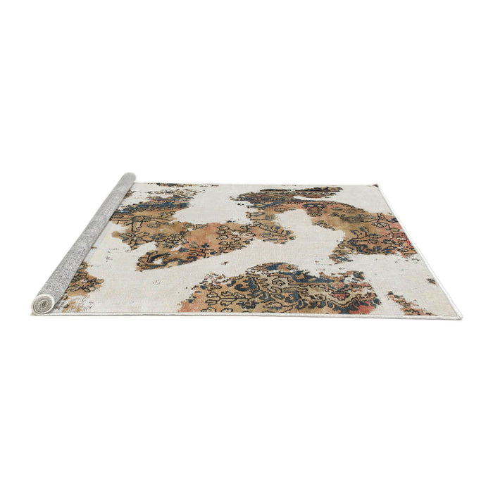 Sideview of Machine Washable Abstract White Chocolate Beige Rug, wshabs1171