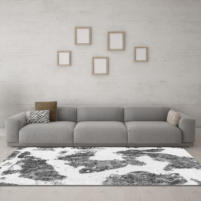 Machine Washable Abstract Gray Modern Rug in a Living Room,, wshabs1171gry
