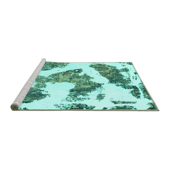 Sideview of Machine Washable Abstract Turquoise Modern Area Rugs, wshabs1171turq