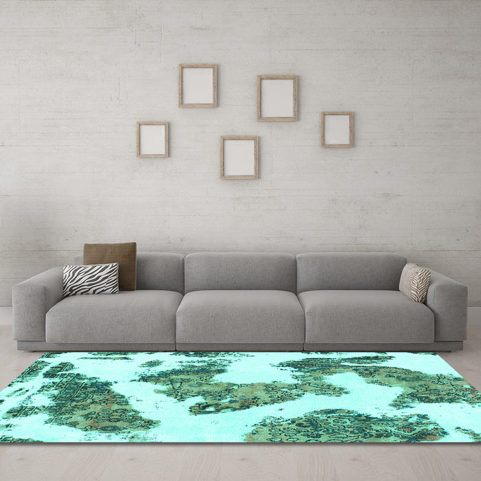 Machine Washable Abstract Turquoise Modern Area Rugs in a Living Room,, wshabs1171turq
