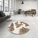 Round Machine Washable Abstract White Chocolate Beige Rug in a Office, wshabs1171