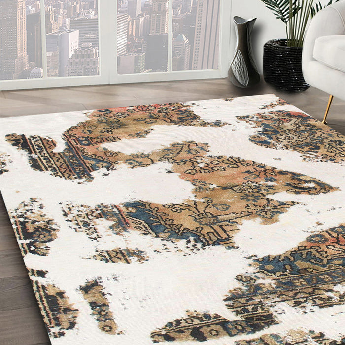 Machine Washable Abstract White Chocolate Beige Rug in a Family Room, wshabs1171