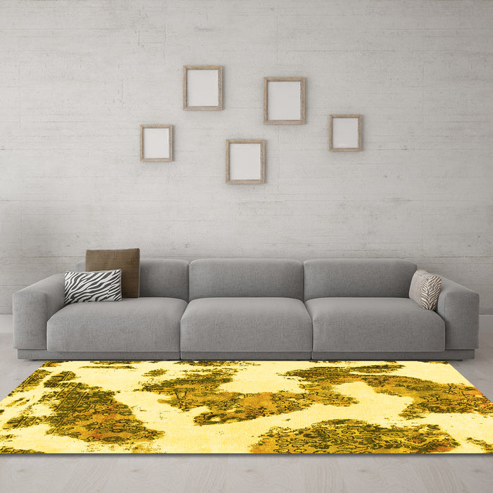 Machine Washable Abstract Yellow Modern Rug in a Living Room, wshabs1171yw