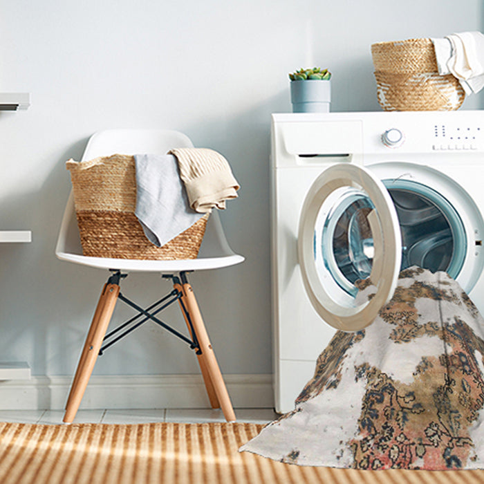 Machine Washable Abstract White Chocolate Beige Rug in a Washing Machine, wshabs1171