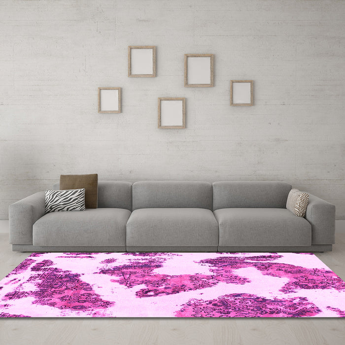Machine Washable Abstract Pink Modern Rug in a Living Room, wshabs1171pnk