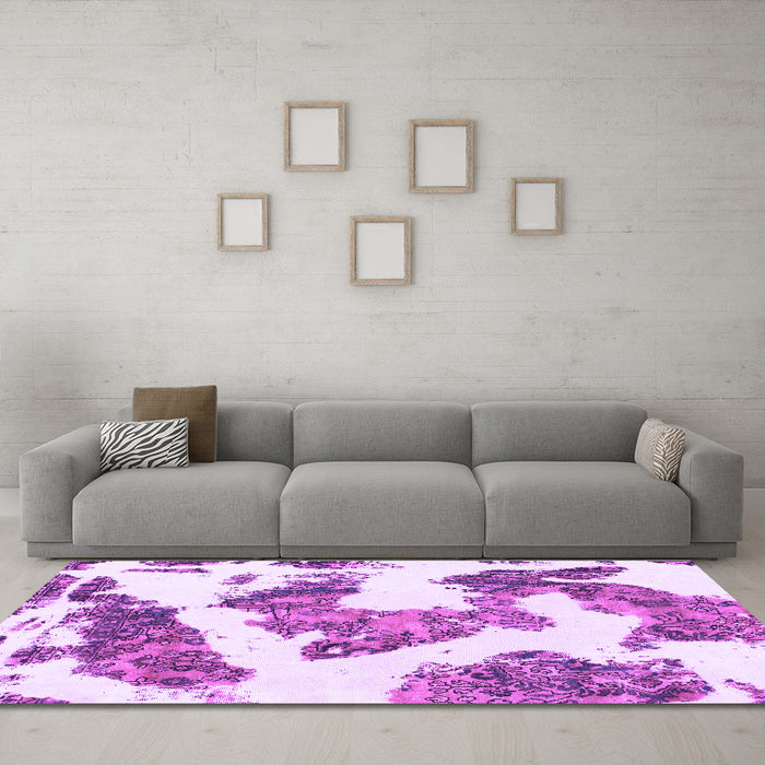 Machine Washable Abstract Purple Modern Area Rugs in a Living Room, wshabs1171pur