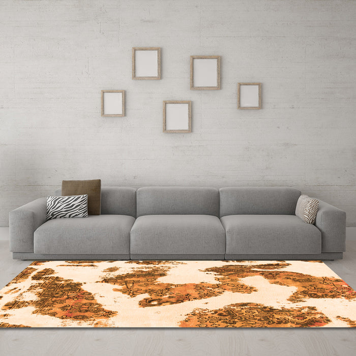 Machine Washable Abstract Orange Modern Area Rugs in a Living Room, wshabs1171org