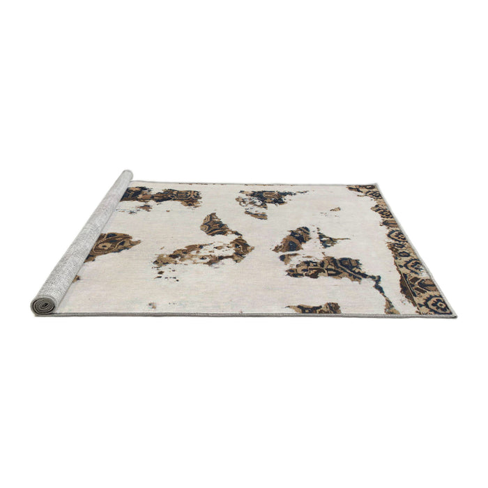 Sideview of Machine Washable Abstract White Chocolate Beige Rug, wshabs1172