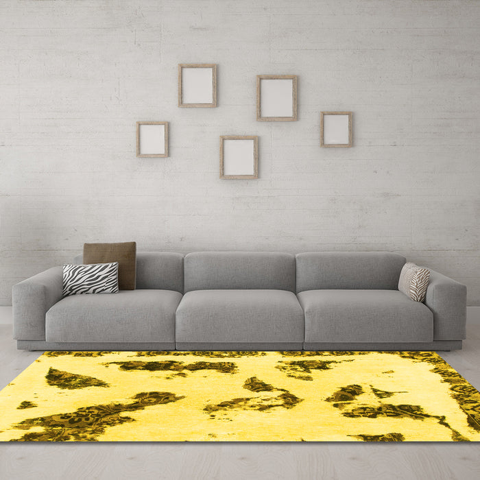 Machine Washable Abstract Yellow Modern Rug in a Living Room, wshabs1172yw