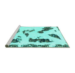 Sideview of Machine Washable Abstract Turquoise Modern Area Rugs, wshabs1172turq