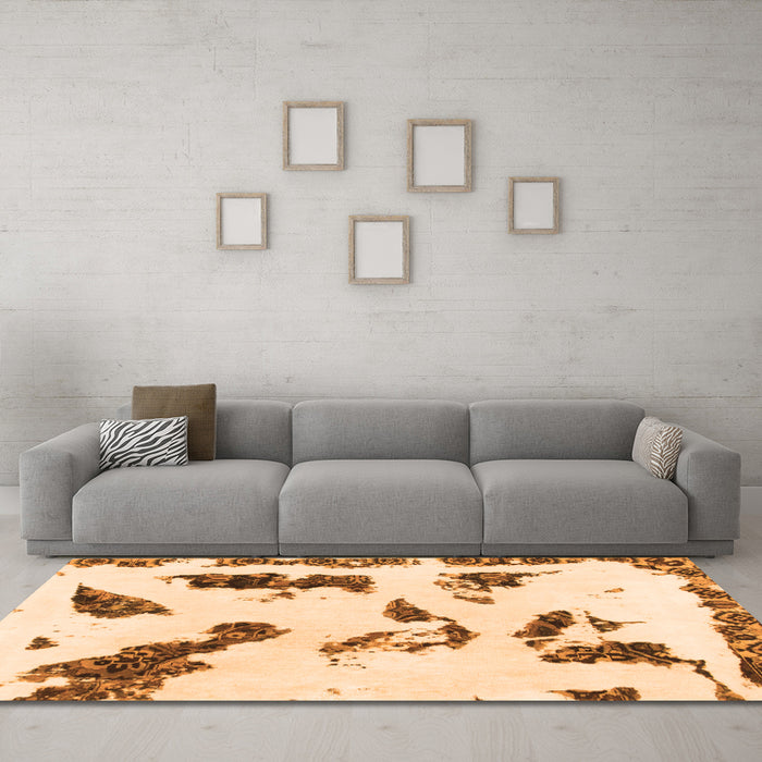 Machine Washable Abstract Orange Modern Area Rugs in a Living Room, wshabs1172org