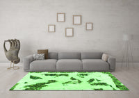 Machine Washable Abstract Green Modern Rug, wshabs1172grn