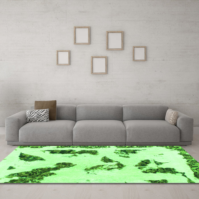 Machine Washable Abstract Green Modern Area Rugs in a Living Room,, wshabs1172grn