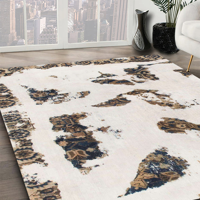 Round Abstract White Chocolate Beige Modern Rug in a Office, abs1172