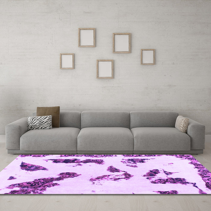 Machine Washable Abstract Purple Modern Area Rugs in a Living Room, wshabs1172pur