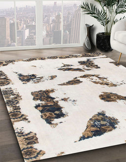 Machine Washable Abstract White Chocolate Beige Rug in a Family Room, wshabs1172