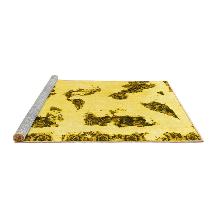Sideview of Machine Washable Abstract Yellow Modern Rug, wshabs1172yw