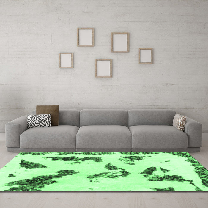 Machine Washable Abstract Emerald Green Modern Area Rugs in a Living Room,, wshabs1172emgrn