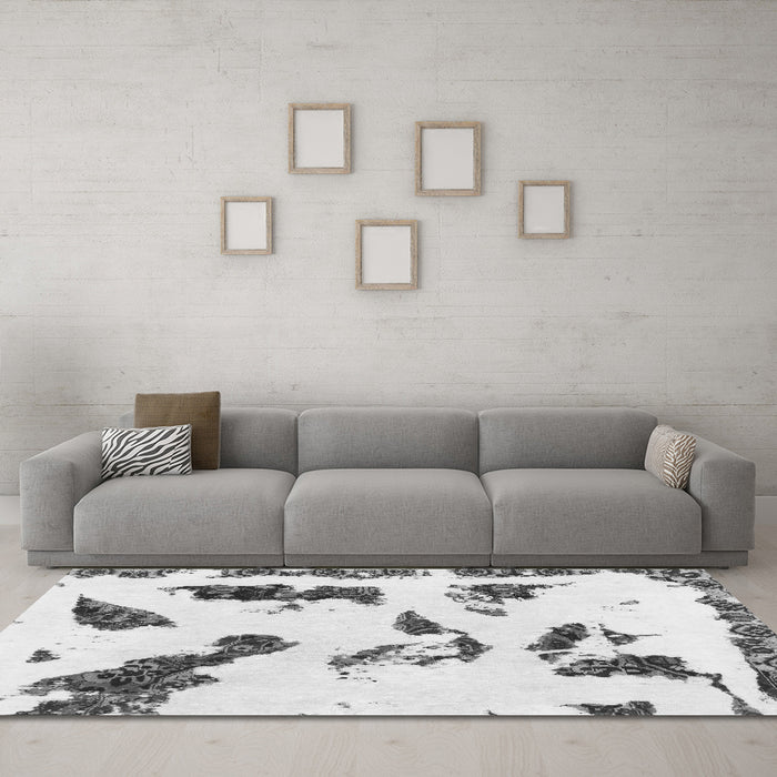 Machine Washable Abstract Gray Modern Rug in a Living Room,, wshabs1172gry