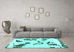 Machine Washable Abstract Turquoise Modern Area Rugs in a Living Room,, wshabs1172turq