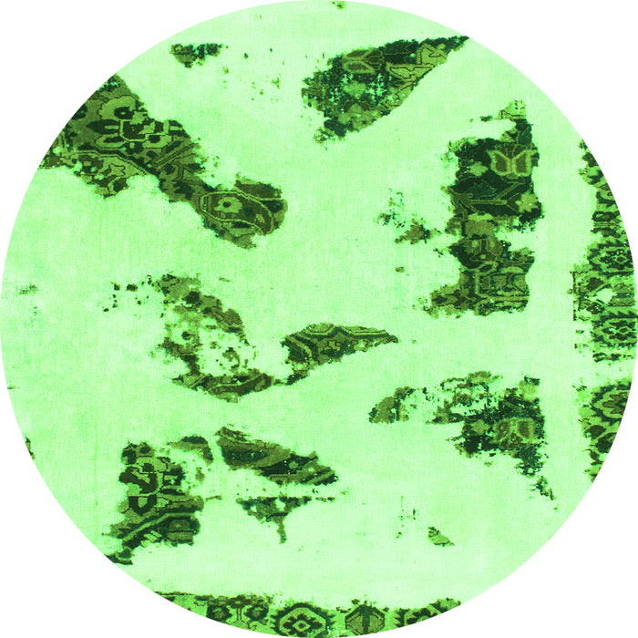 Round Machine Washable Abstract Green Modern Area Rugs, wshabs1172grn