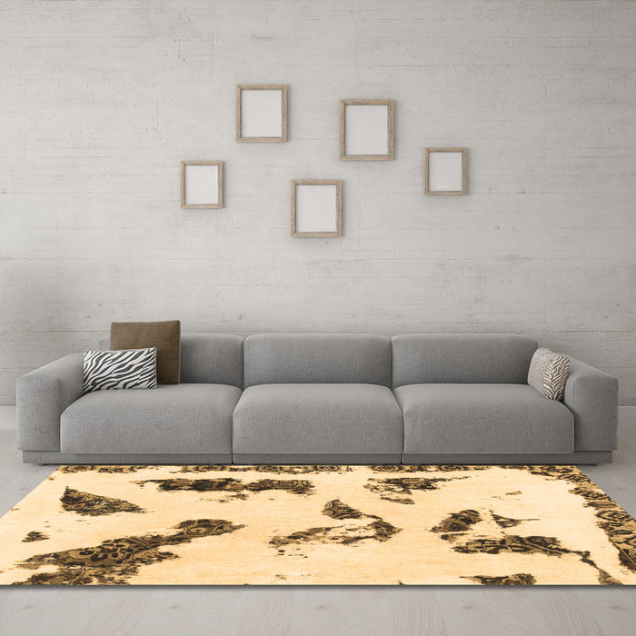 Machine Washable Abstract Brown Modern Rug in a Living Room,, wshabs1172brn