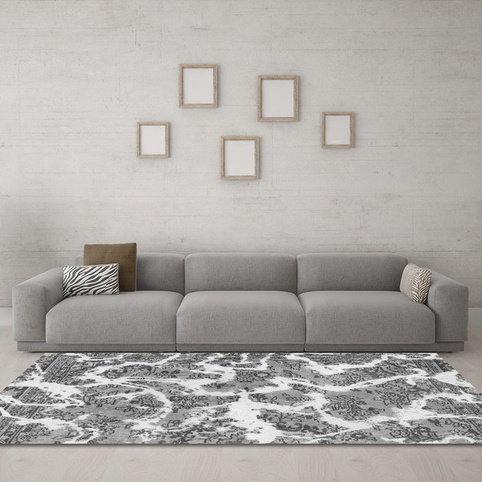 Machine Washable Abstract Gray Modern Rug in a Living Room,, wshabs1173gry