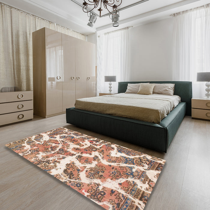Machine Washable Abstract Pastel Orange Rug in a Bedroom, wshabs1173