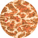 Round Machine Washable Abstract Orange Modern Area Rugs, wshabs1173org