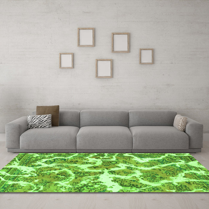 Machine Washable Abstract Green Modern Area Rugs in a Living Room,, wshabs1173grn