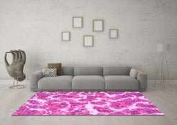 Machine Washable Abstract Pink Modern Rug in a Living Room, wshabs1173pnk