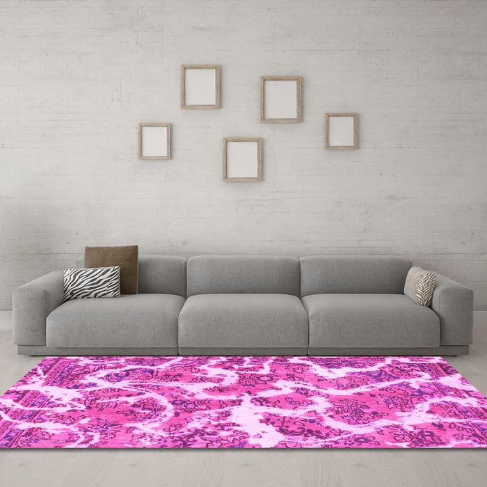 Machine Washable Abstract Pink Modern Rug in a Living Room, wshabs1173pnk