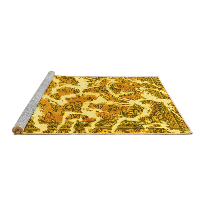 Sideview of Machine Washable Abstract Yellow Modern Rug, wshabs1173yw