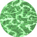 Round Machine Washable Abstract Emerald Green Modern Area Rugs, wshabs1173emgrn