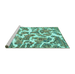 Sideview of Machine Washable Abstract Turquoise Modern Area Rugs, wshabs1173turq
