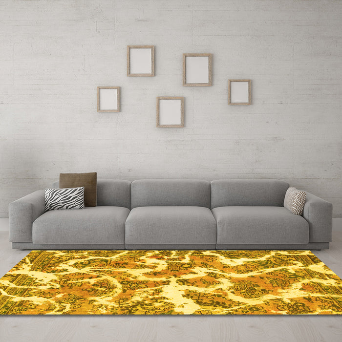 Machine Washable Abstract Yellow Modern Rug in a Living Room, wshabs1173yw