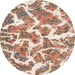 Round Machine Washable Abstract Pastel Orange Rug, wshabs1173