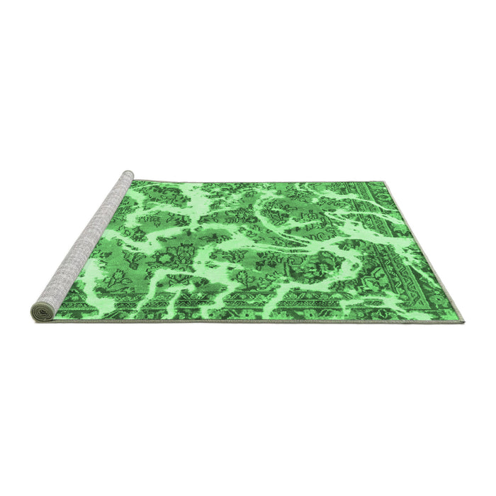 Sideview of Machine Washable Abstract Emerald Green Modern Area Rugs, wshabs1173emgrn