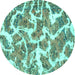 Round Machine Washable Abstract Turquoise Modern Area Rugs, wshabs1173turq