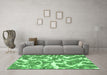 Machine Washable Abstract Emerald Green Modern Area Rugs in a Living Room,, wshabs1173emgrn