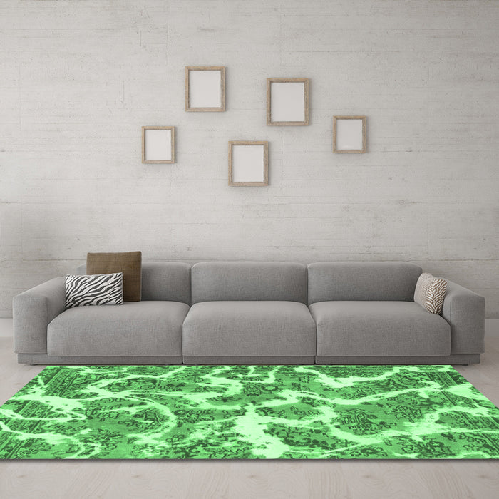 Machine Washable Abstract Emerald Green Modern Area Rugs in a Living Room,, wshabs1173emgrn
