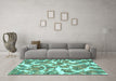 Machine Washable Abstract Turquoise Modern Area Rugs in a Living Room,, wshabs1173turq