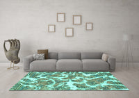 Machine Washable Abstract Turquoise Modern Rug, wshabs1173turq