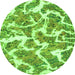 Round Machine Washable Abstract Green Modern Area Rugs, wshabs1173grn