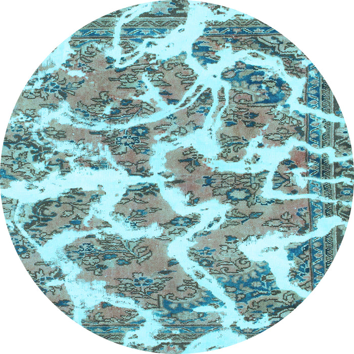 Round Abstract Light Blue Modern Rug, abs1173lblu
